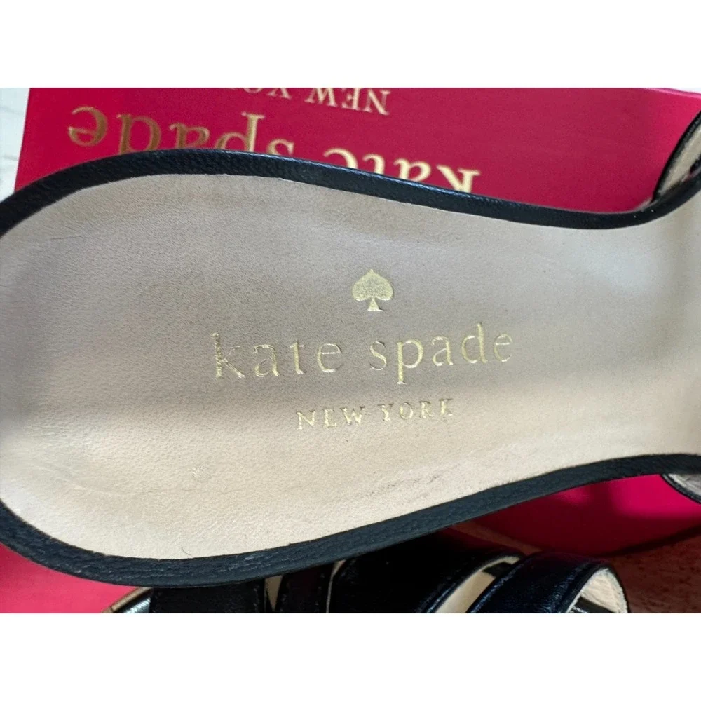 Kate Spade 6.5 Black Wedge Espadrilles Cork Leather Slide Mule Sandal Talcott
